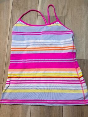 🌺 Lululemon Athletic Tank Top | Pink Multi Stripe Built-In Bra Removed Fits L